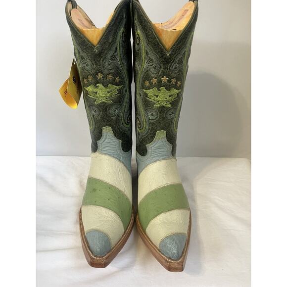 RARE J TOE RODEO COWBOY BOOTS HAND CRAFTED Men’s Sz 7.5 Exotic Leather Ostrich - Picture 4 of 7